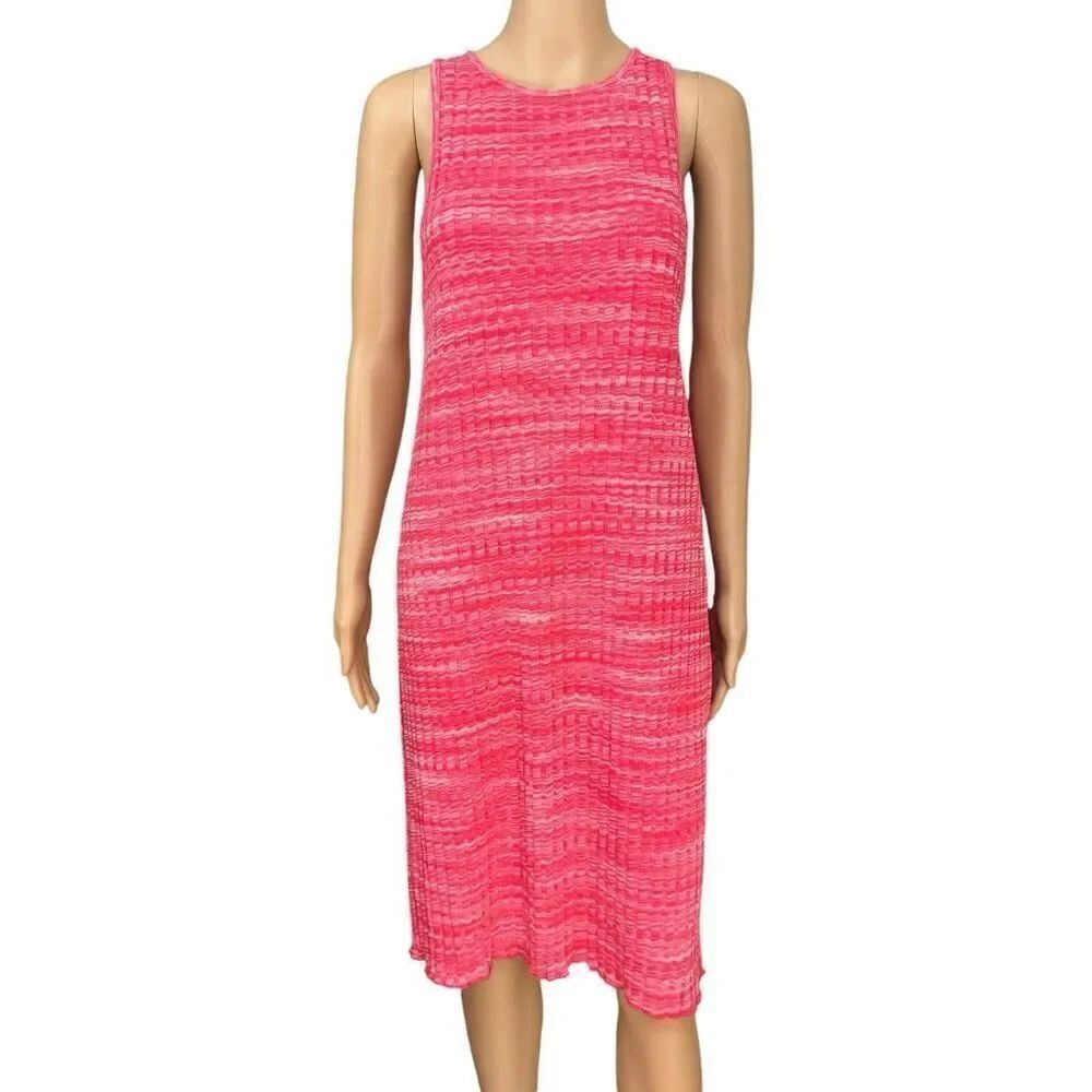 Zara hot pink space dye knit cut out back ribbed stretch dress size M
